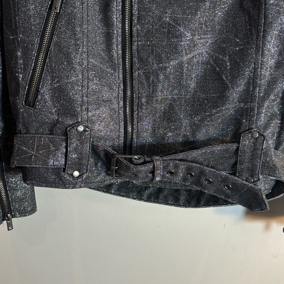 TRIPP NYC Sz M Silver Glitter Metallic Biker Moto Style Jacket Zipper Closure - Picture 6 of 15